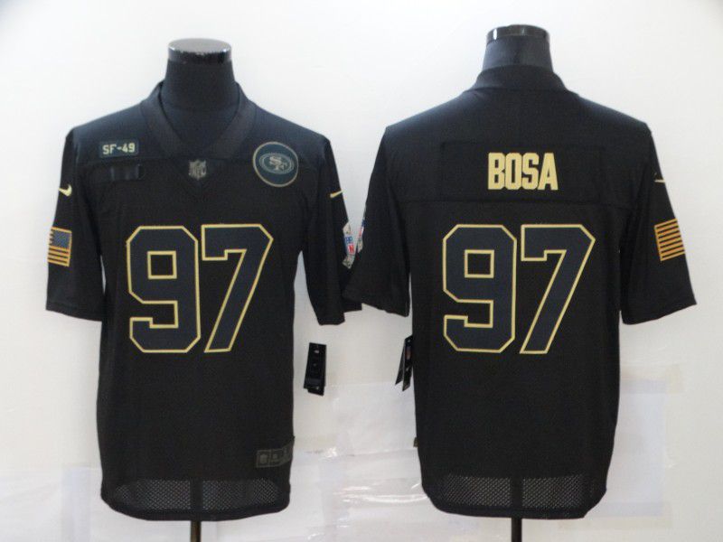 Men San Francisco 49ers #97 Bosa Black gold lettering 2020 Nike NFL Jersey